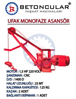 Ufak Monofaze Şanzımanlı Asansör Dam Vinci